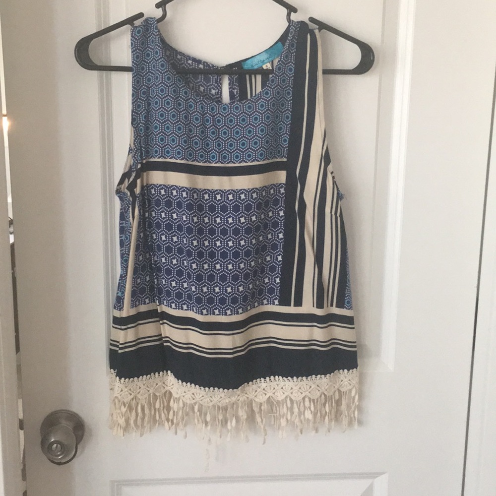 Blue and tan top